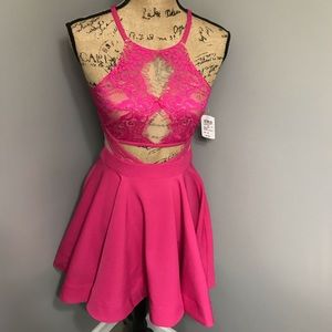 Windsor Halter Lace Skater Dress Hot Pink Fuchsia
